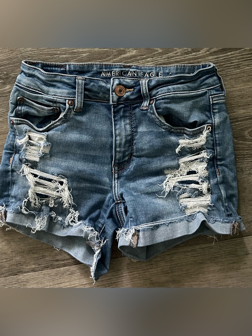 American Eagle Outfitters Ripped Light Blue Denim Jean Shorts
